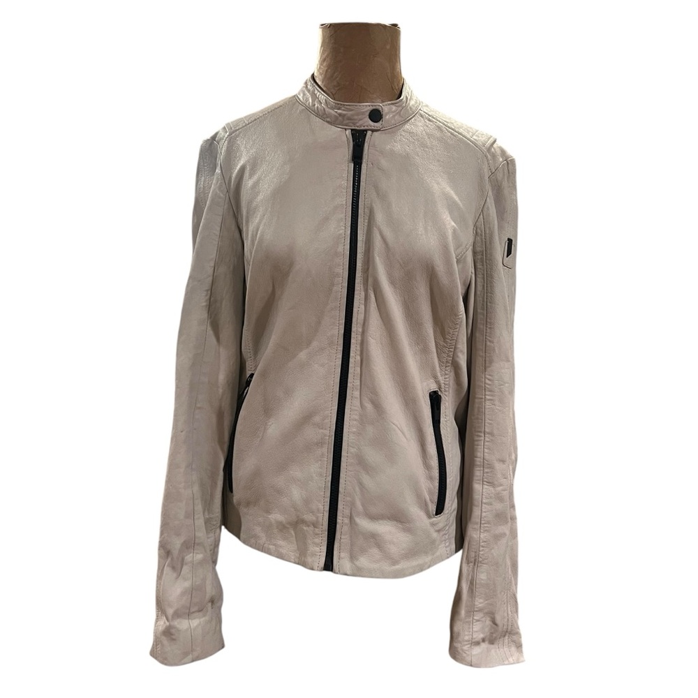 Mauritius leather jacket. Cream/off-white with lacing on backside. Size large.